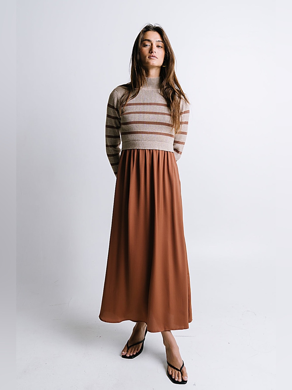 Bohme Zeda Midi Dress in Brown Stripe NWT Size small